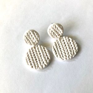 Handmade Polymer Clay Earrings Knit White